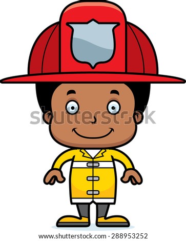A cartoon firefighter boy smiling.