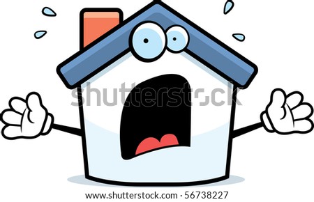 A Cartoon House With A Scared Expression. Stock Photo 56738227 ...