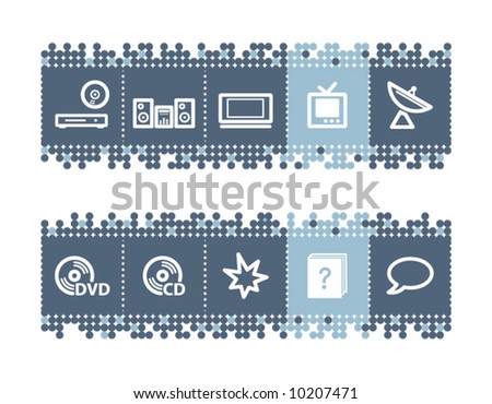 Blue dots bar with home electronics icons. Vector file has layers, all icons in two versions are included