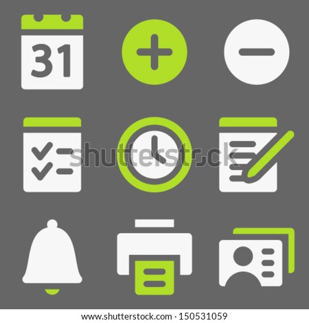 Organizer web icons, white and green on grey