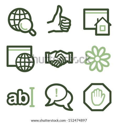 Internet icons set 1, green line contour series