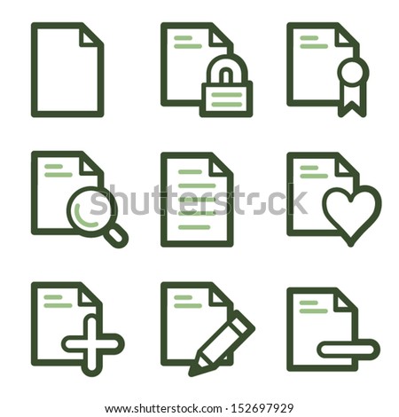 Document icons set 2, green line contour series