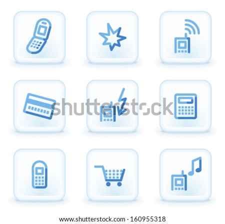 Mobile phone web icons set 1, square ice buttons