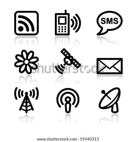 Internet communication black contour web icons V2