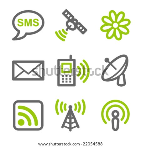 Communication web icons, green and gray contour series