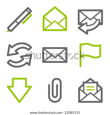 E-mail web icons, green and gray contour series