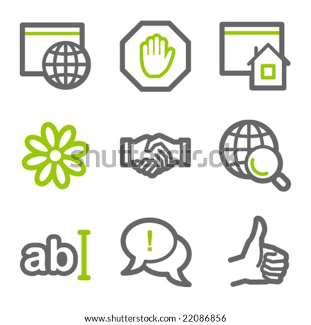 Internet communication web icons, green and gray contour series