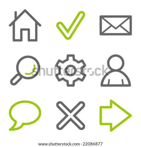 Basic web icons, green and gray contour series