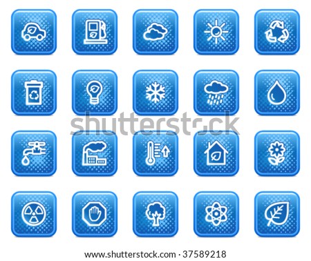 Ecology web icons, blue square buttons with dots