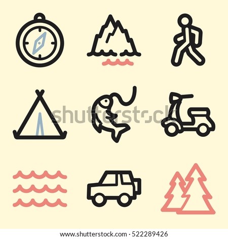 Vacation and transport vector mobile icons, tour infographics symbols.