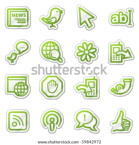 Internet web icons, green contour sticker series