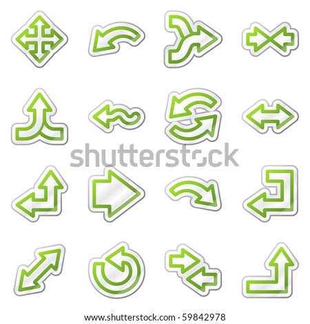 Arrows web icons, green contour sticker series