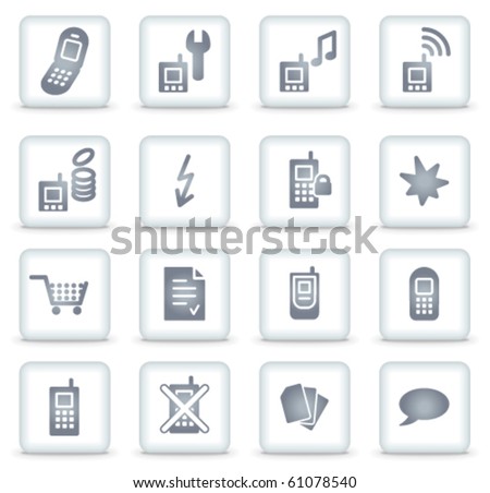 Mobile phone vector web icons, white square buttons