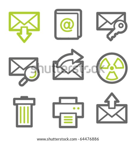E-mail web icons set 2, green and gray contour series