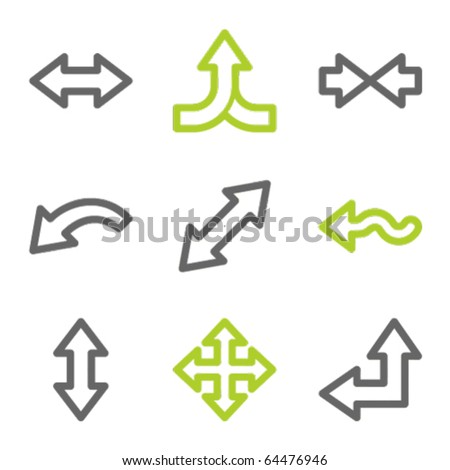 Arrows web icons set 2, green and gray contour series