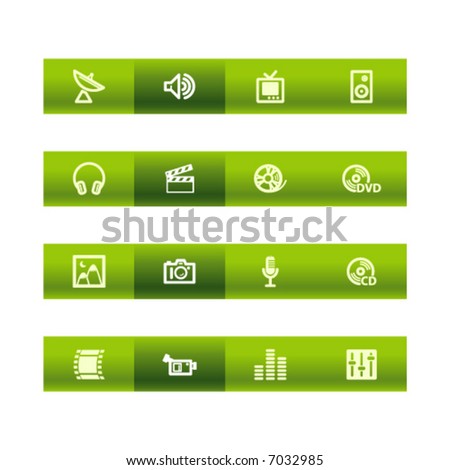 Green bar media icons. Vector file has layers, all icons in two versions are included.