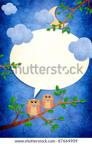 Owl bird in the day on paper craft background