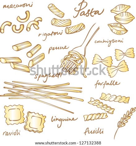 Pasta Collection Drawings Vector Set - 127132388 : Shutterstock