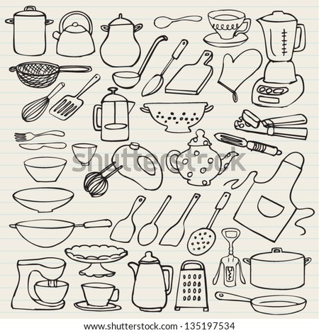 Kitchen elements doodle vector