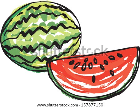 Whole and sliced Watermelon vector illustration
