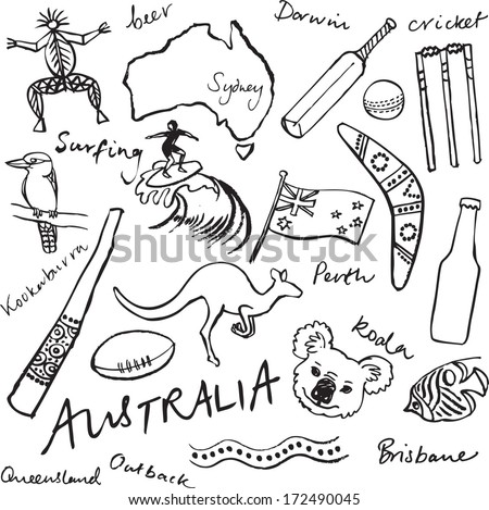 Collection of Australia doodle vector illustrations
