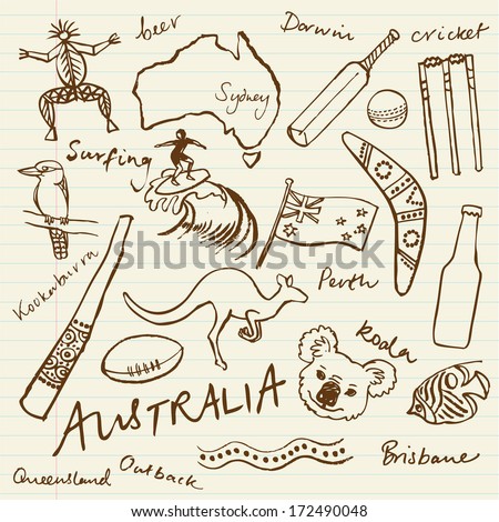Collection of Australia doodle vector illustrations