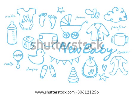Collection of doodle vector baby icons
