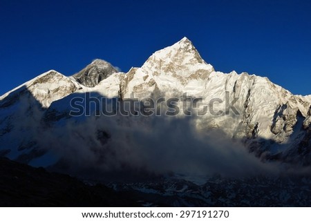Mt Everest and Nuptse just before sunset