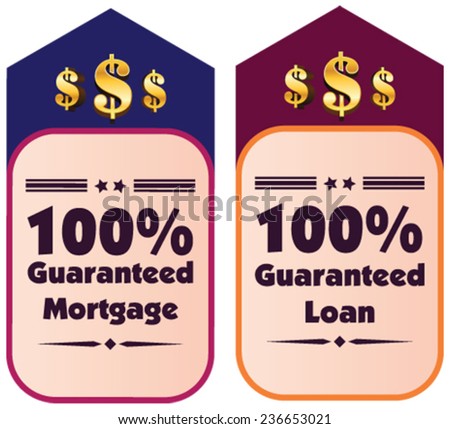 100% guaranteed loan and mortgage vector label or badge isolated on white background. One hundred percent guarantee rent label assuring rent for the property or object.