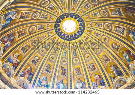 ROME - MARCH 23:  Interior of the Saint Peter Cathedral in Vatican on MARCH 23, 2012 in Rome, Italy. St. Peter\'s Basilica until recently was considered largest Christian church in world