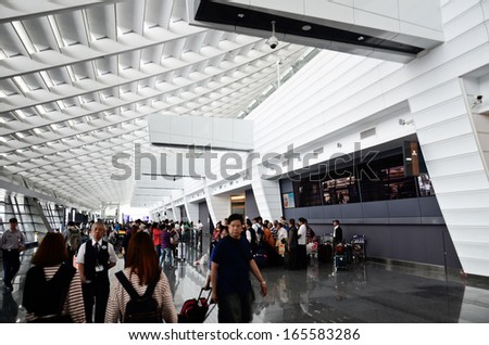 TAIPEI, TAIWAN - OCT 21: Taiwan Taoyuan International Airport October 21, 2013 in Taipei, TW. It\'s the busiest airport in the country and the main international hub for China Airlines and EVA Air.