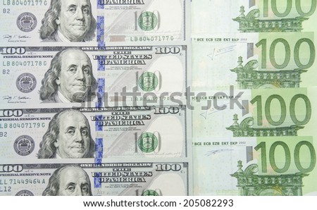 Dollar and Euro notes. Symbol differences Euro Dollar
