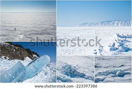 collage of baikal lake in the winter, Russia