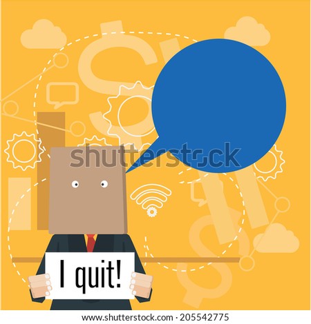 Businessman with bag over his head holding card 