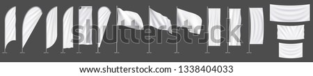 Realistic white advertising textile  vector flags and banners, set. Vector mockup, template, collection of empty fabric canvas poster for advertising. -Vector