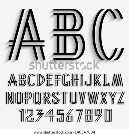 Black Alphabet Letters And Numbers With Shadow. Vector Set - 140547034 ...