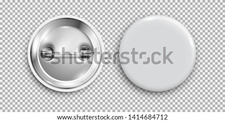 Blank badge, 3d white round button, pin button isolated. Vector template, vector realistic illustration, mockup. -Vector