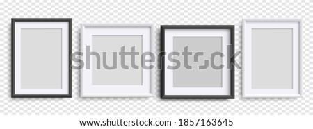 Photo Frames isolated, realistic black, white frames mockup, vector set . Empty vertical picture frame, A4,  square frames. Vector template for picture, painting, poster, lettering or photo gallery