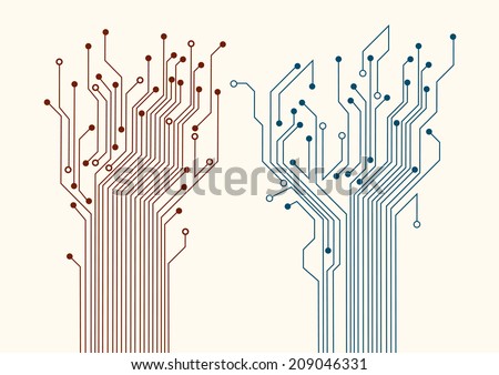 Two abstract circuit trees. Vector background 