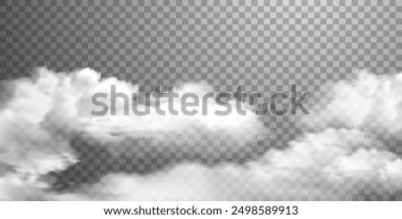 White realistic cloud sky,cloudscape on transparent background. Vector clouds border