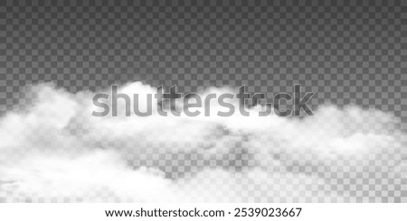 White realistic fog, smog transparent special effect. Steam cloud, mist on dark transparent background.Vector illustration