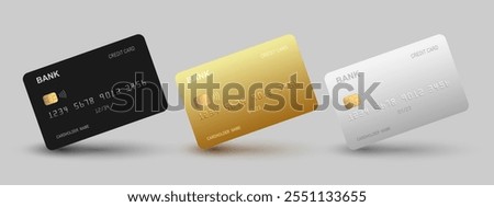 Realistic VIP detailed 3d style different credit debit cards mockups. Vector set,editable graphic elements