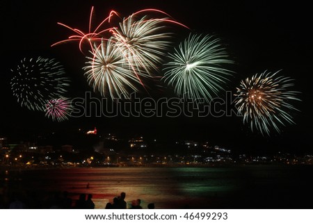 Fireworks celebrating new year on the beach of Bombinhas in Brazil