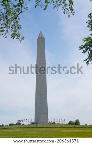 Washington Monument in sunshine in DC USA