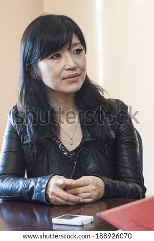 MINSK, BELARUS - March 27, 2013: Keiko Matsui gives interview before her performance in Minsk on March 27, 2013