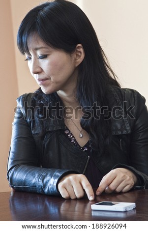MINSK, BELARUS - March 27, 2013: Keiko Matsui gives interview before her performance in Minsk on March 27, 2013