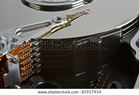 Server hard disk drive in close up. High speed SCSI drive for professional use