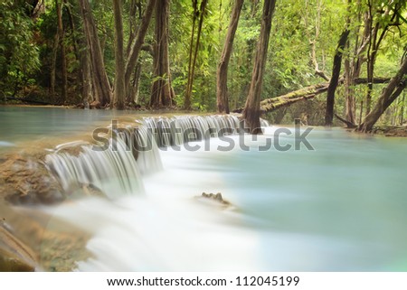 Second level of Huai Mae Kamin Waterfall in Kanchanaburi Province, Thailand