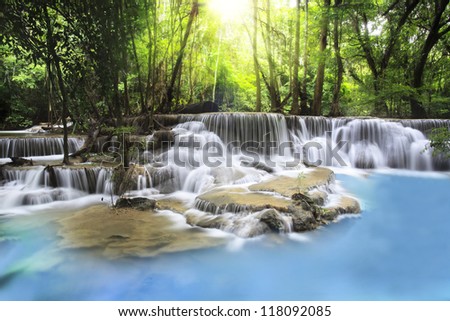 Second level of Erawan Waterfall in Kanchanaburi Province, Thailand