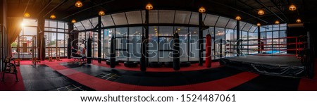 Kickboxing gym, nobody in boxing sport club and fitness center Foto stock © 